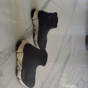 Balenciaga shimmery black metallic knit fabric speed trainers in Black/Silver